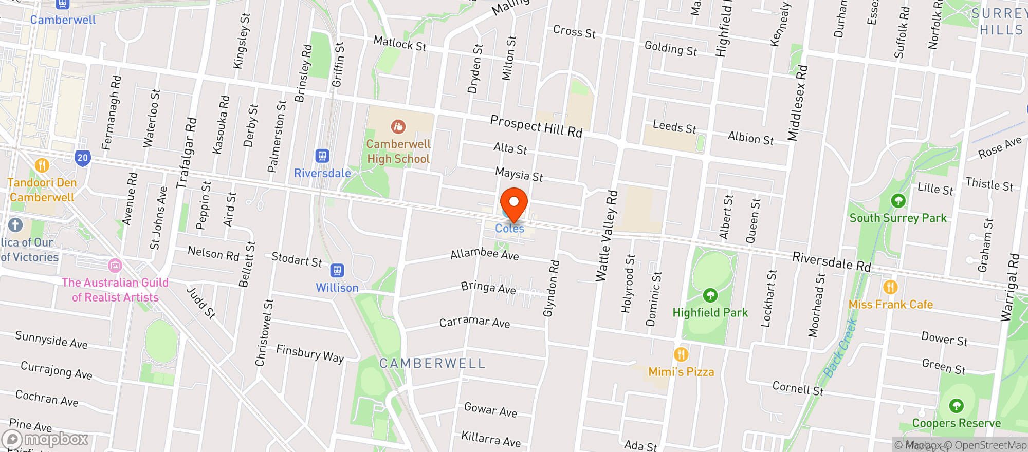 Map showing Middle Camberwell BWS
