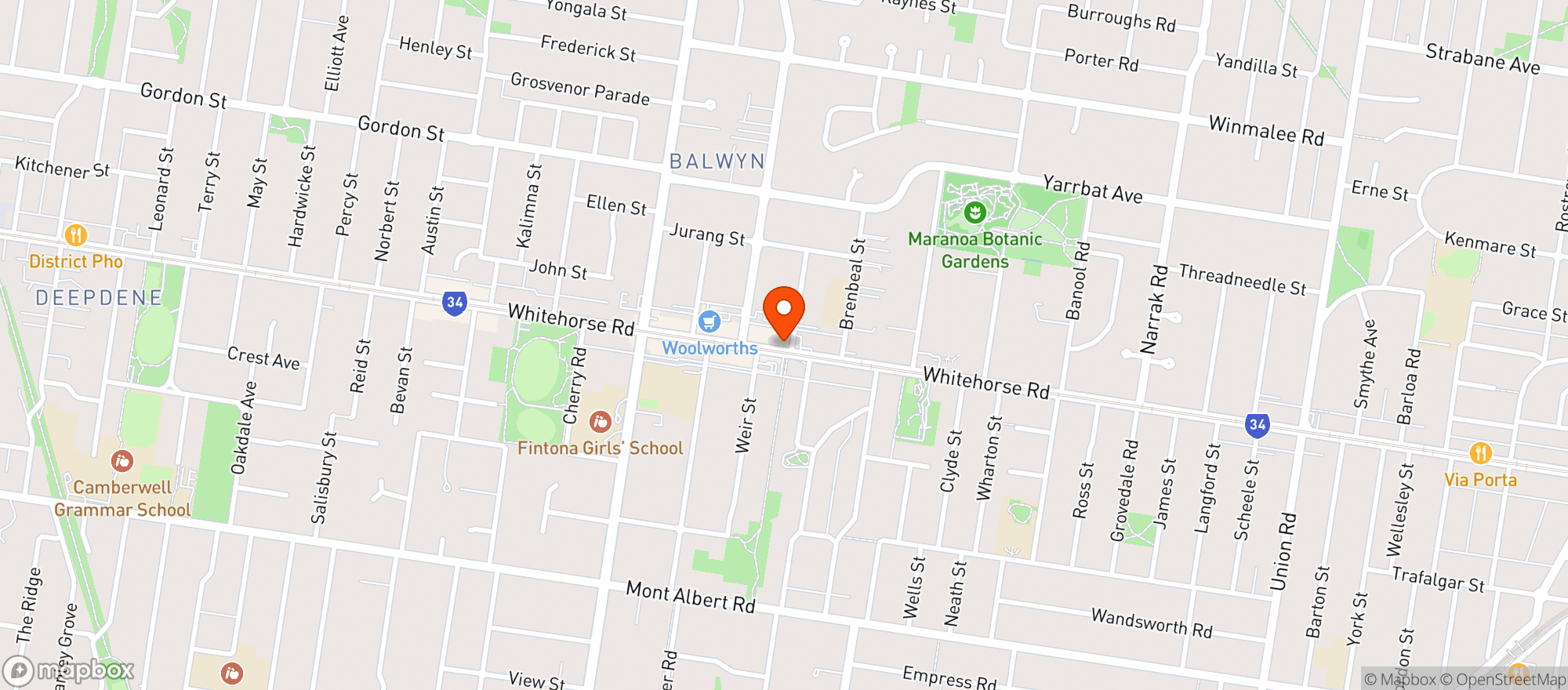 Map showing Liquorland Warehouse Balwyn