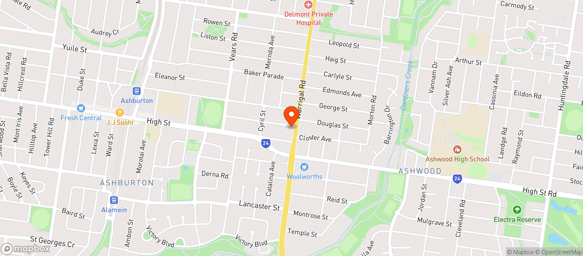 Map showing Liquorland Warehouse Ashburton