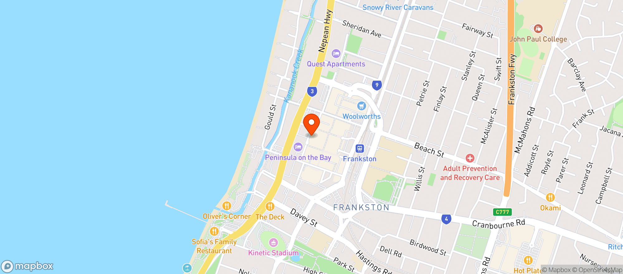 Map showing The Non Alcoholic Club at Bayside Shopping Centre at Love Local Creative Gift Ideas