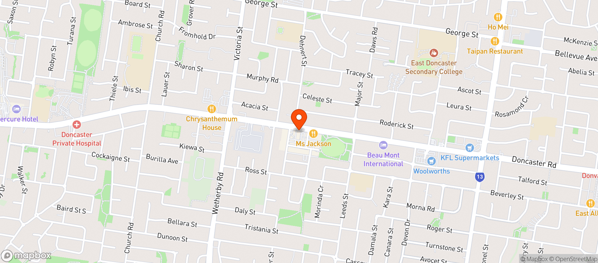 Map showing Doncaster East Dan Murphys