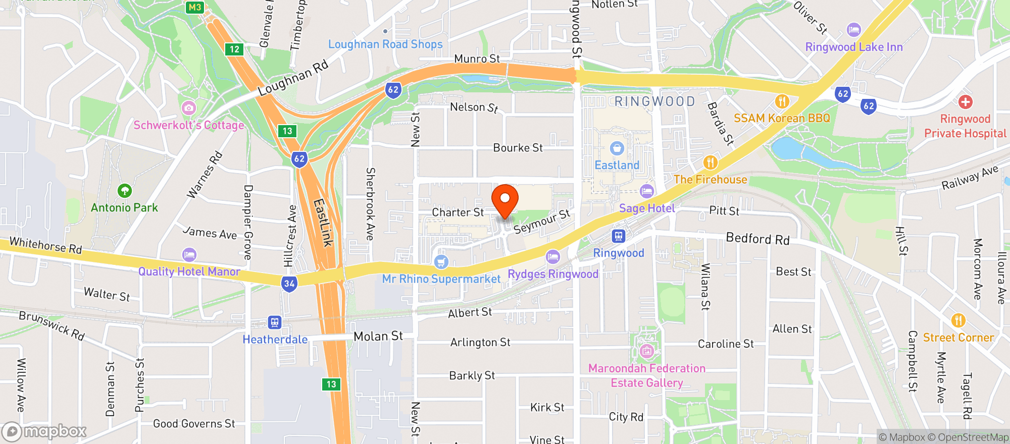 Map showing Liquorland Warehouse Ringwood