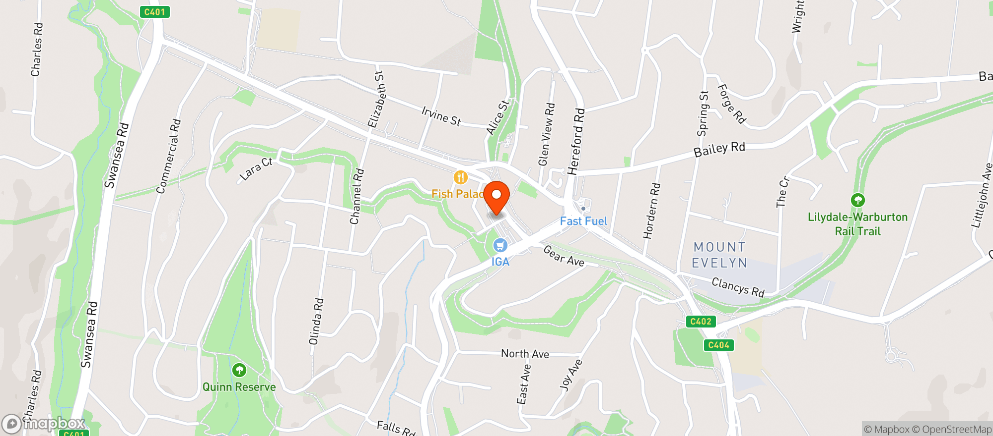 Map showing The Non Alcoholic Club Mount Evelyn at Everlyn's Place