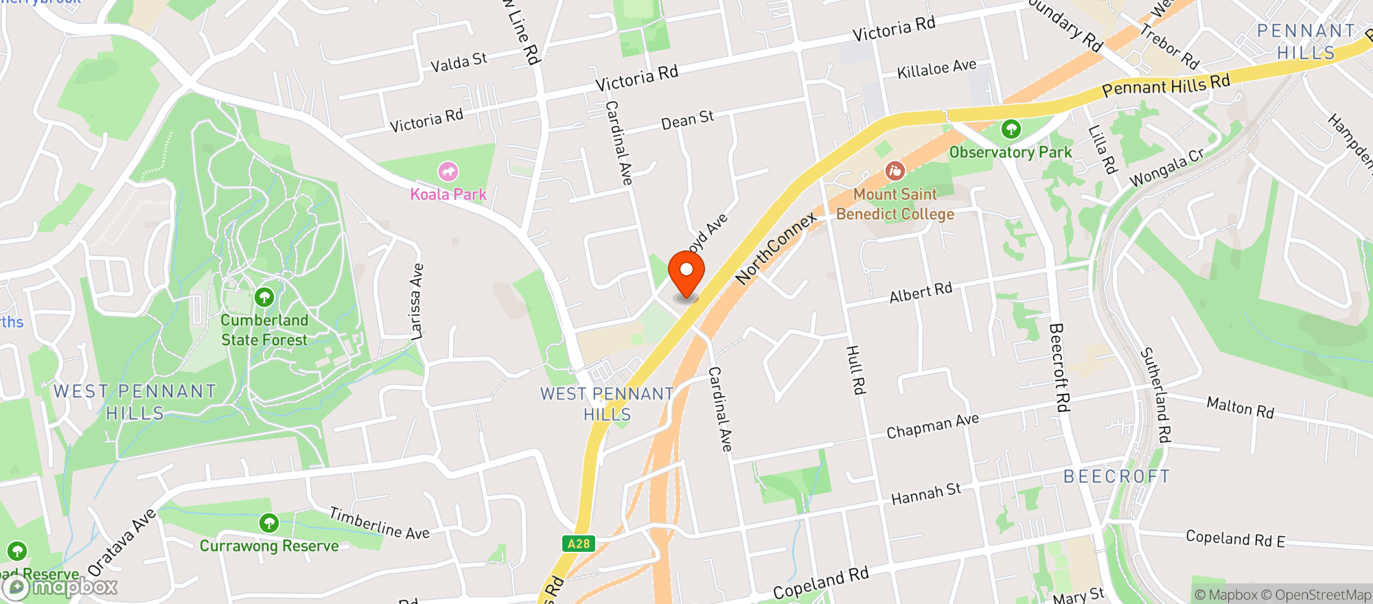 Map showing Woolworths Metro - West Pennant Hills Metro