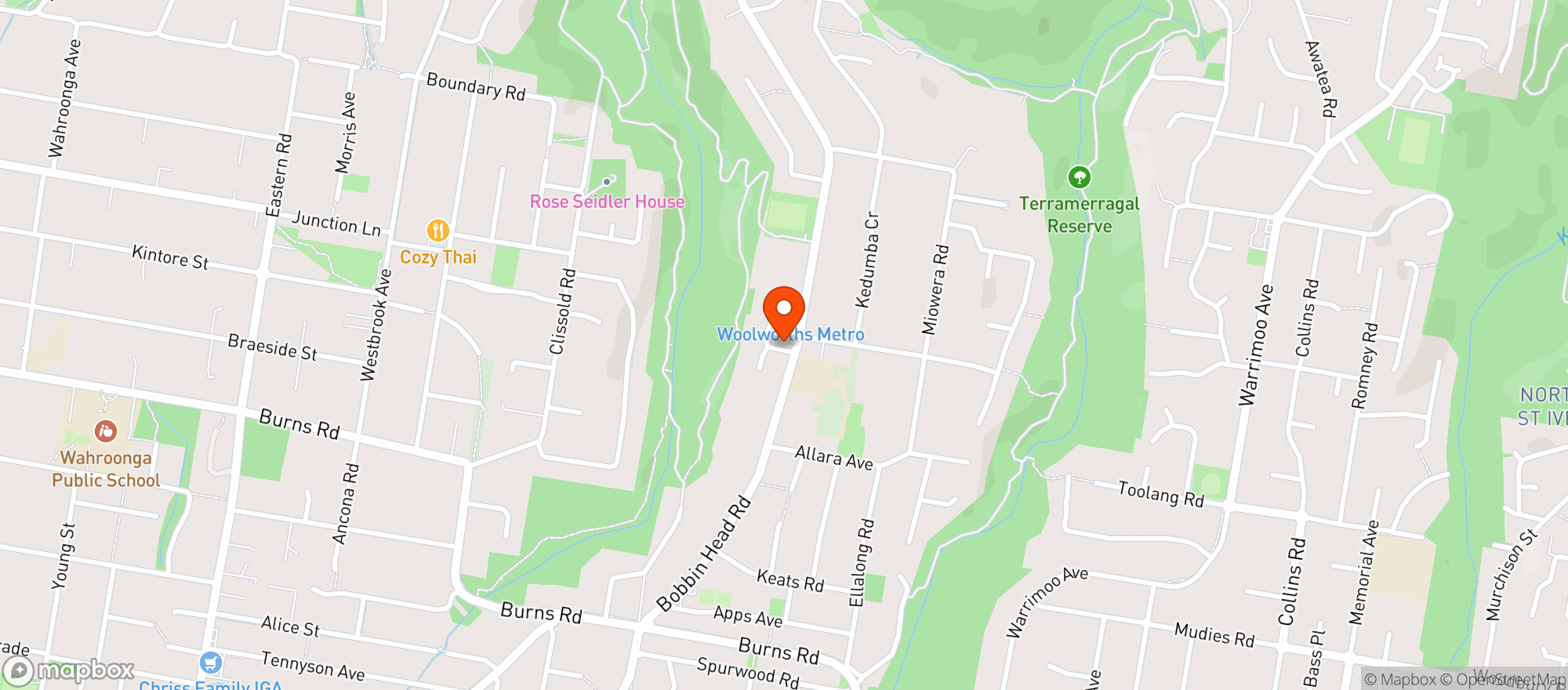 Map showing Woolworths Metro - North Turramurra Metro