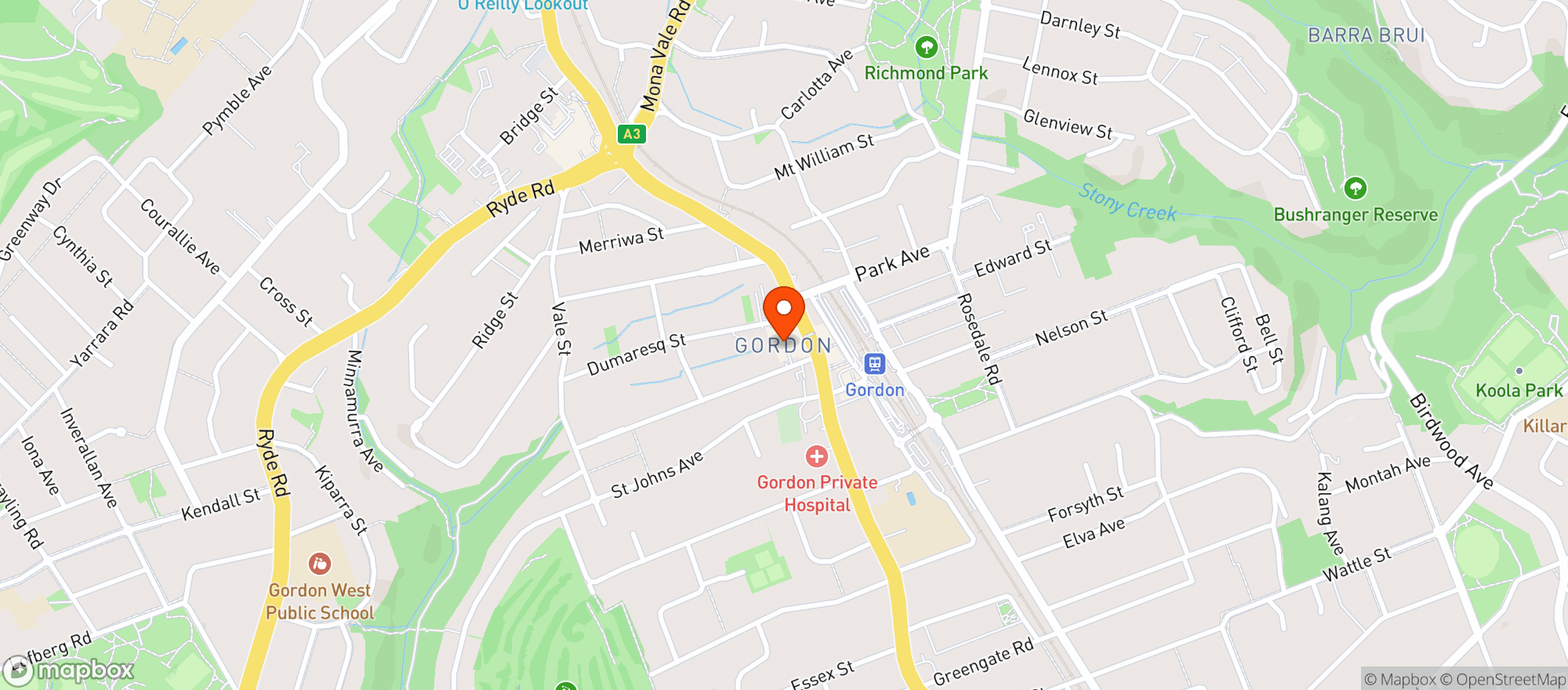 Map showing Gordon BWS