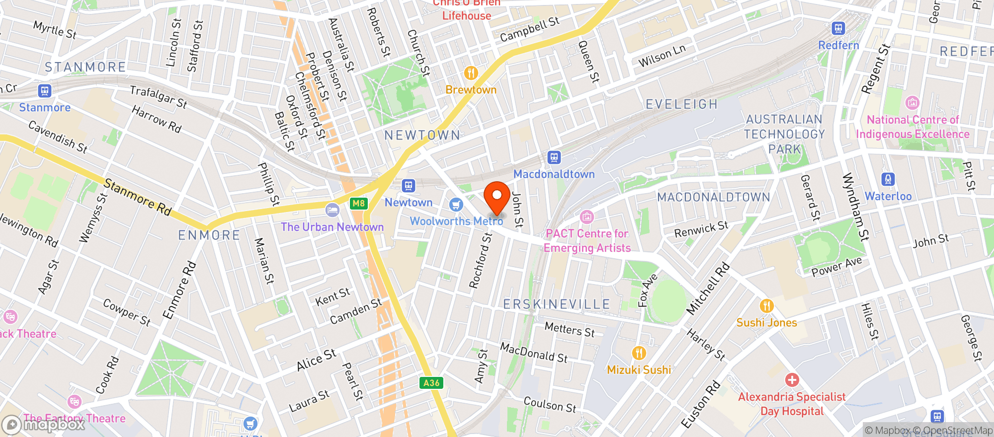 Map showing Woolworths Metro - Erskineville Metro