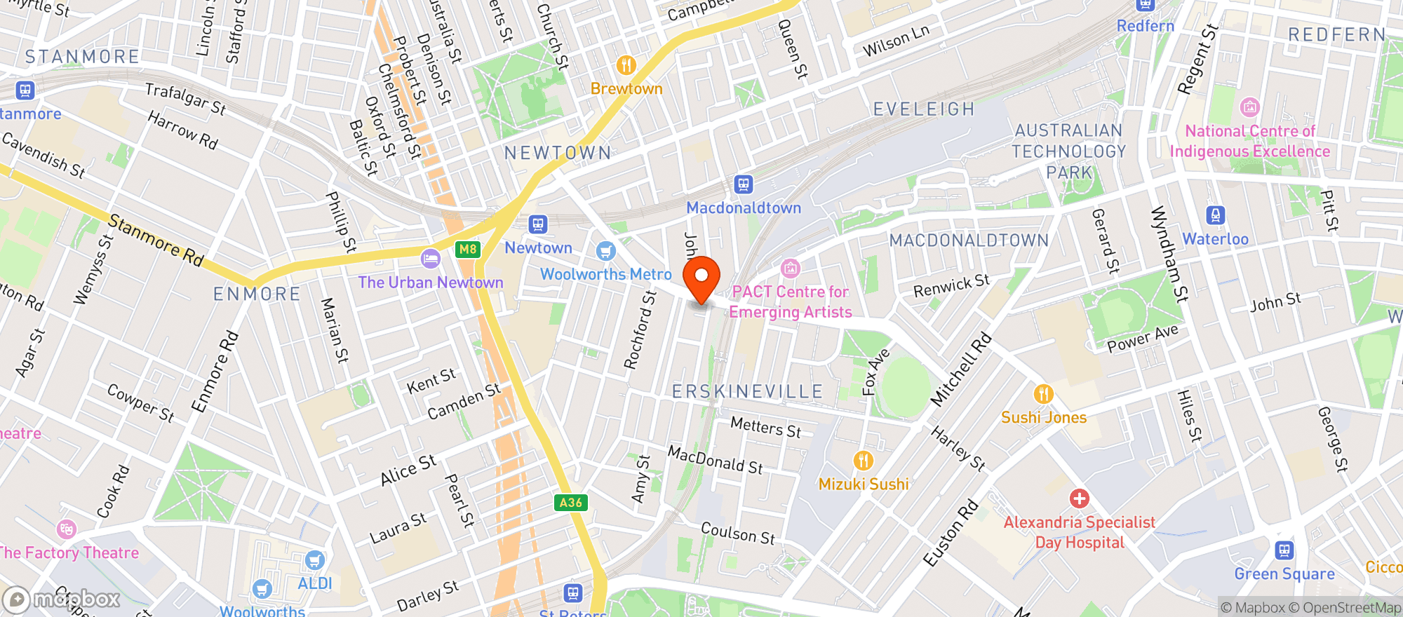 Map showing Erskineville - BWS