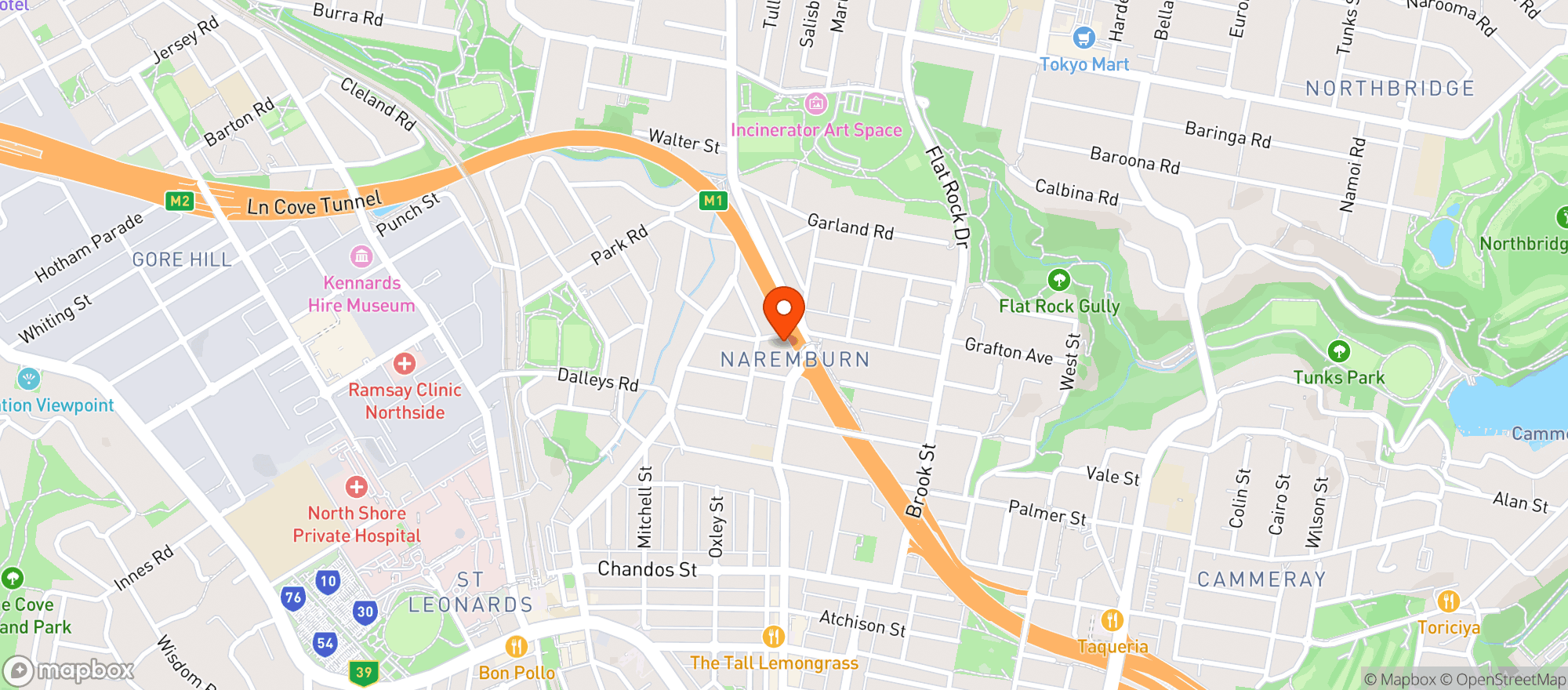 Map showing Liquorland Warehouse Naremburn