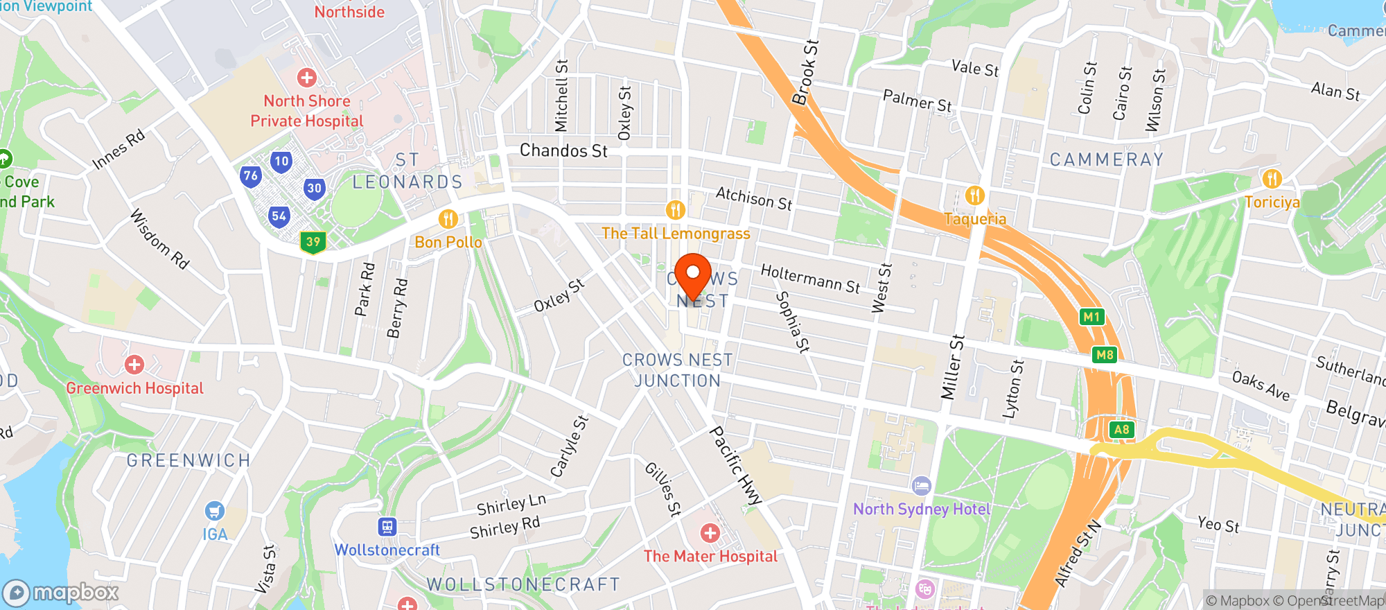 Map showing QE Foodstores Crows Nest
