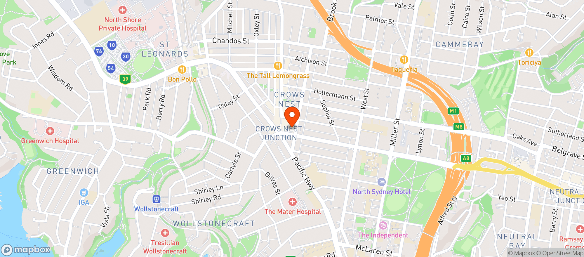 Map showing Crows Nest Mall BWS
