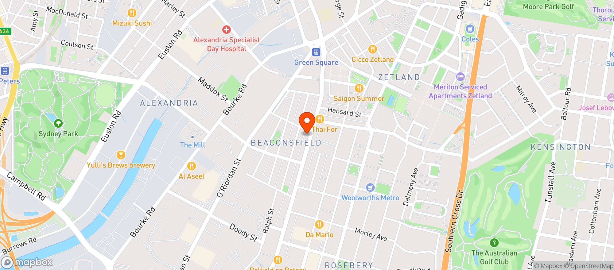 Map showing Woolworths Metro - Rosebery Metro