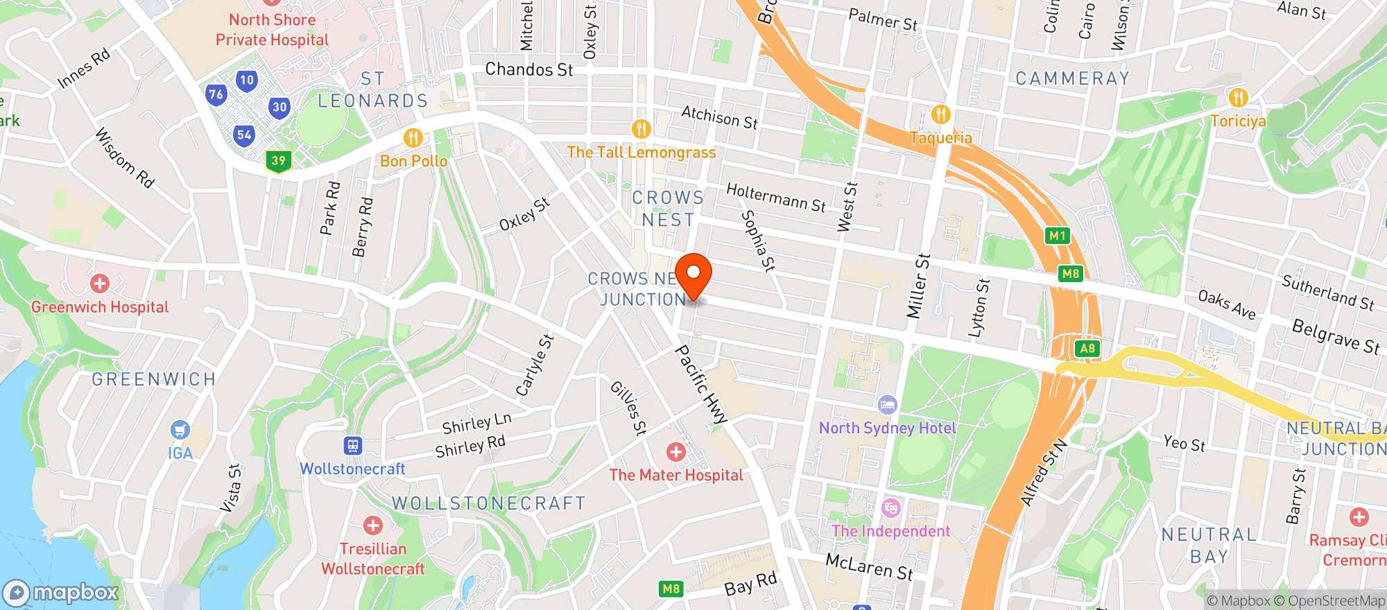 Map showing Unique Wholefood Crows Nest