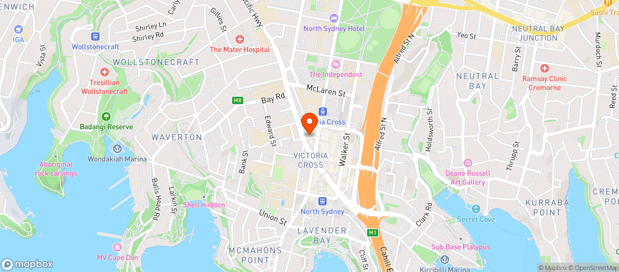 Map showing Woolworths Metro - North Sydney Metro
