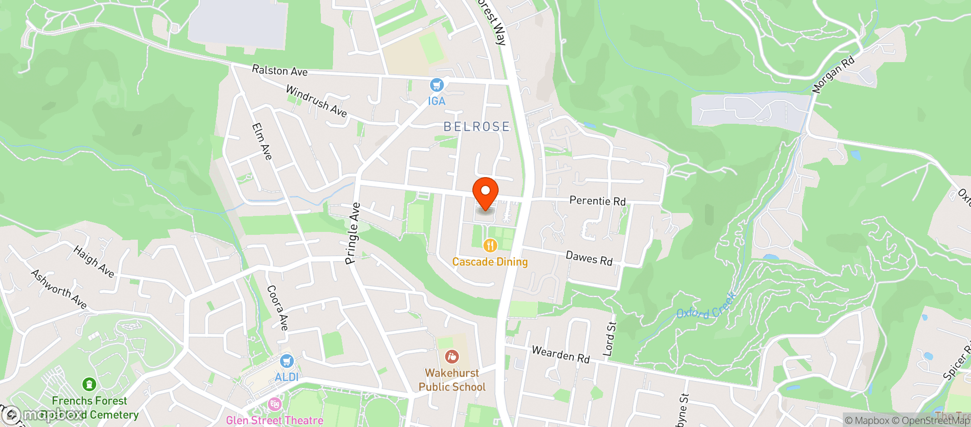 Map showing Belrose Hotel