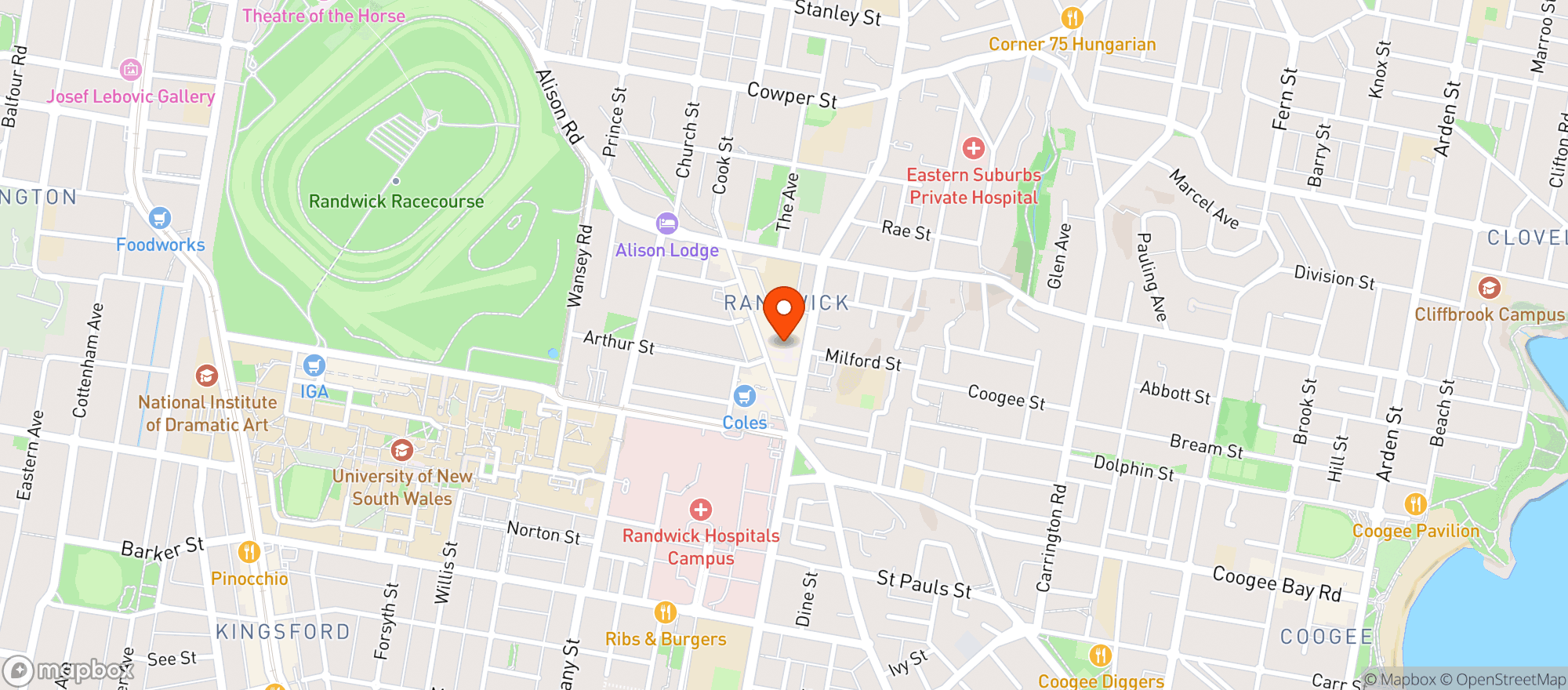 Map showing Woolworths Metro - Randwick Metro