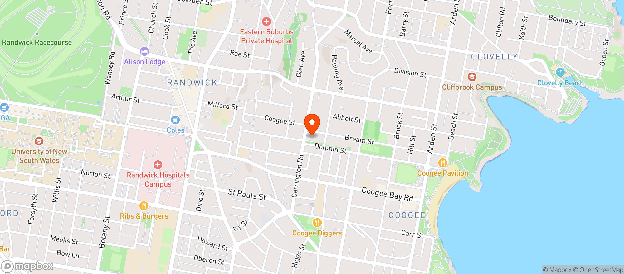 Map showing George's Cellar Coogee