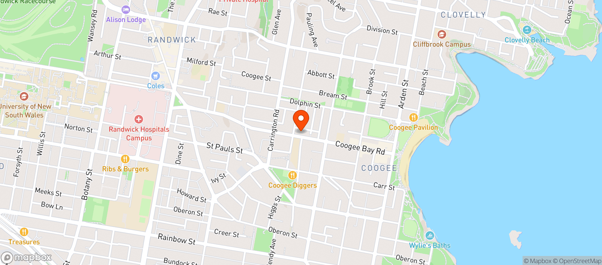Map showing Woolworths Metro - Coogee CNV