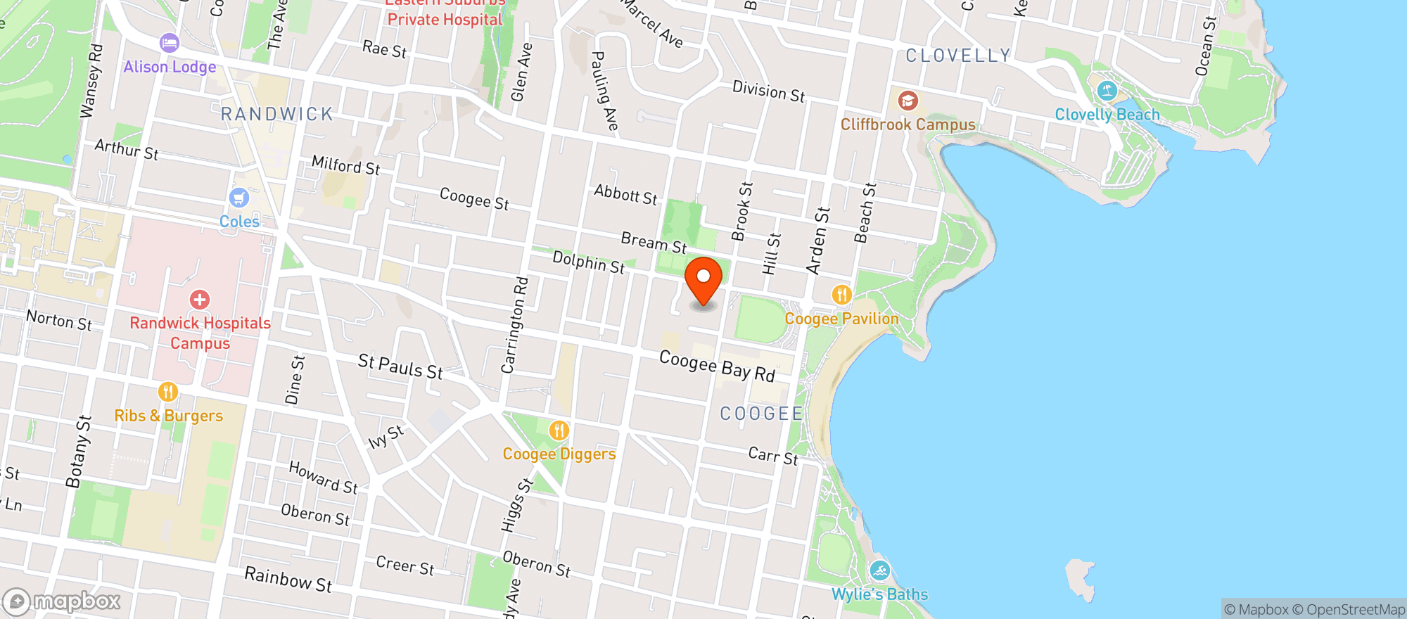 Map showing Coogee Dan Murphys