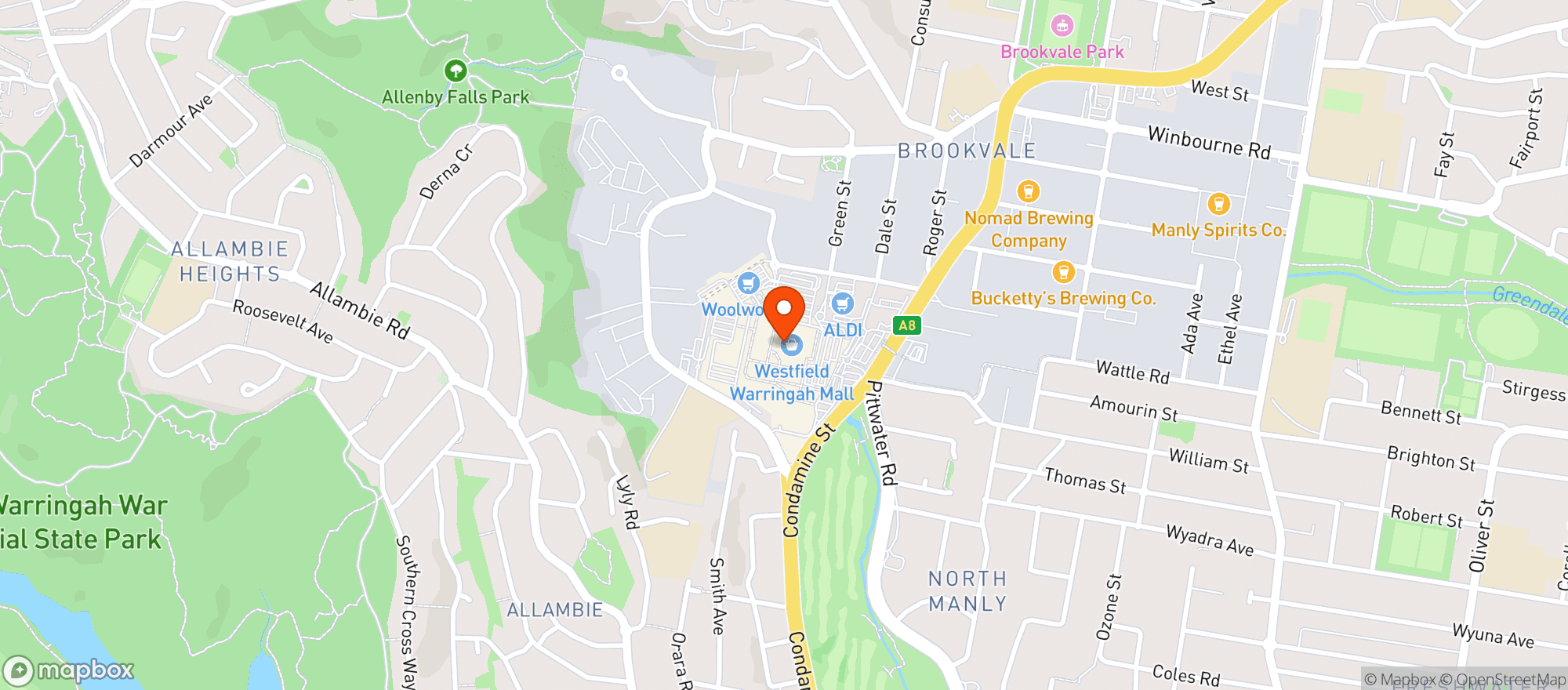 Map showing Warringah Mall (Brookvale) BWS