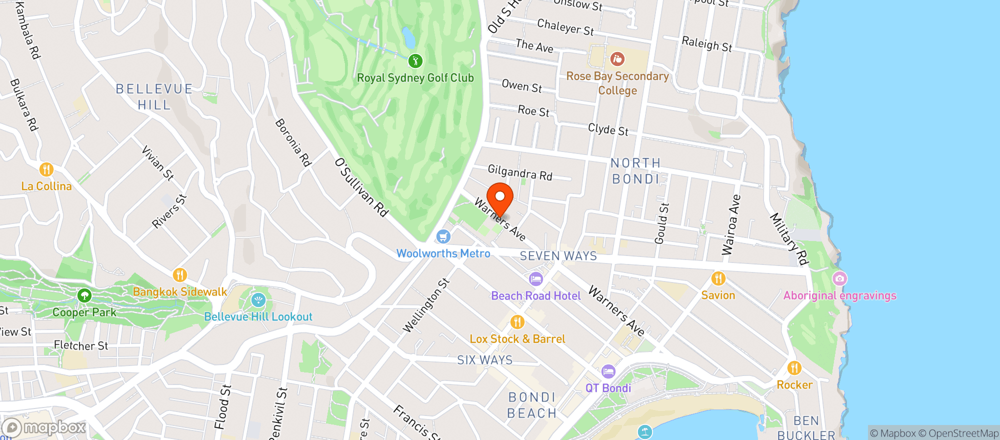 Map showing Bondi Bowling Club