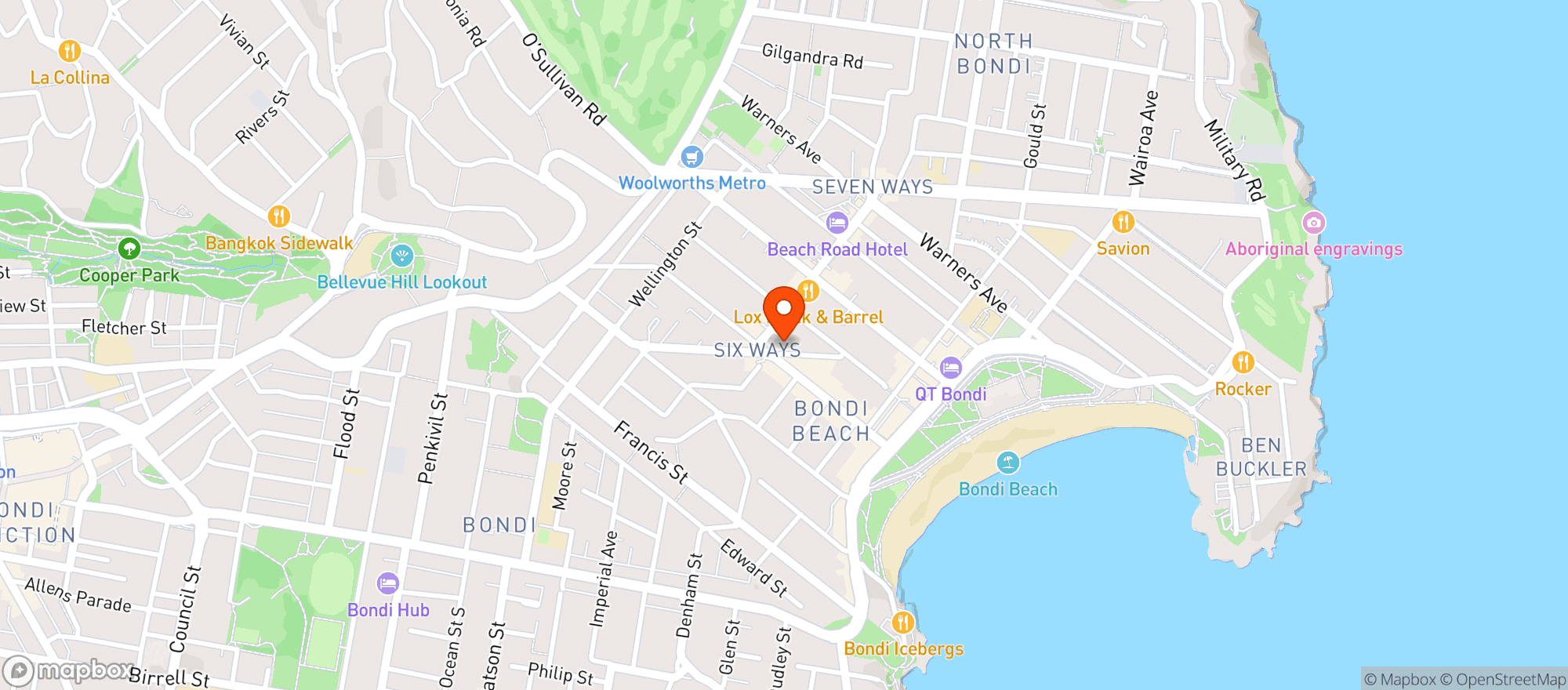Map showing Bondi Liquor Co