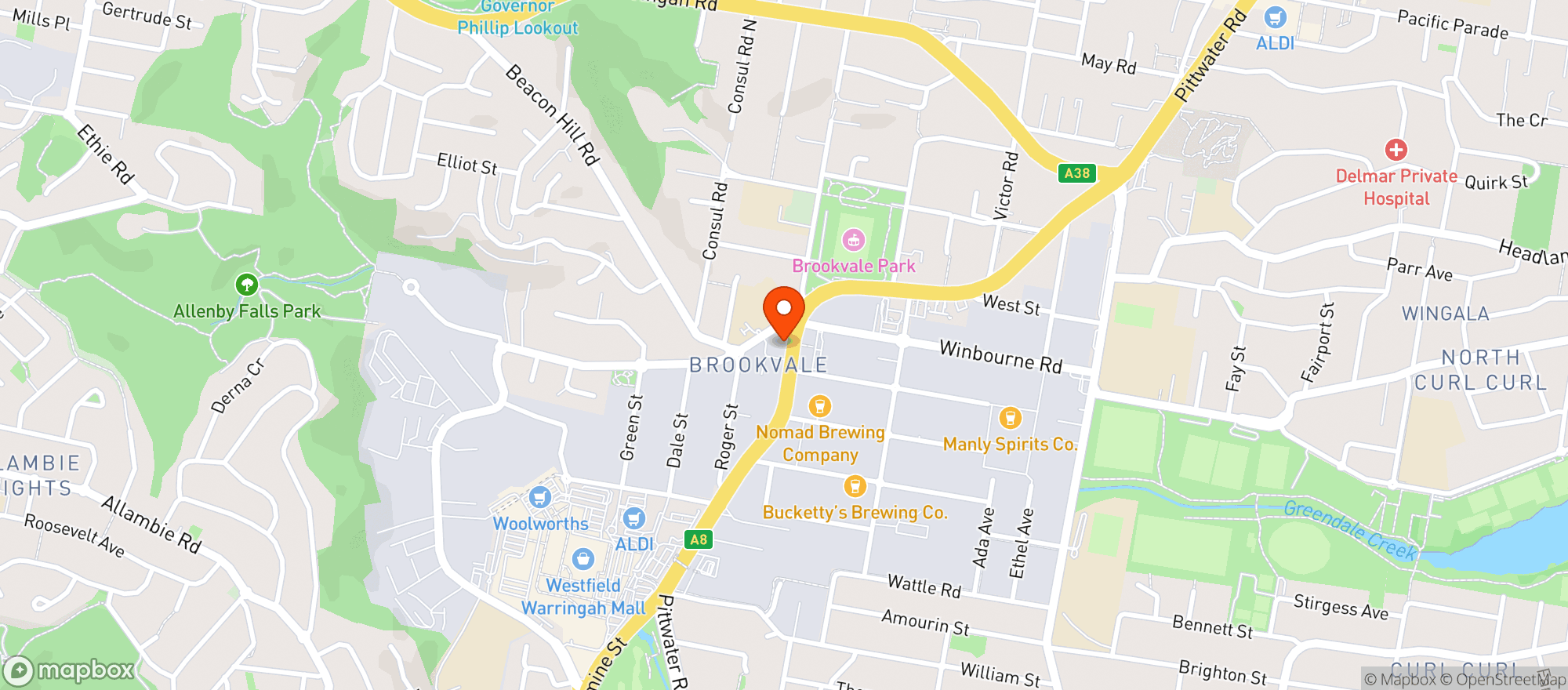 Map showing Pocket Pizza Brookvale