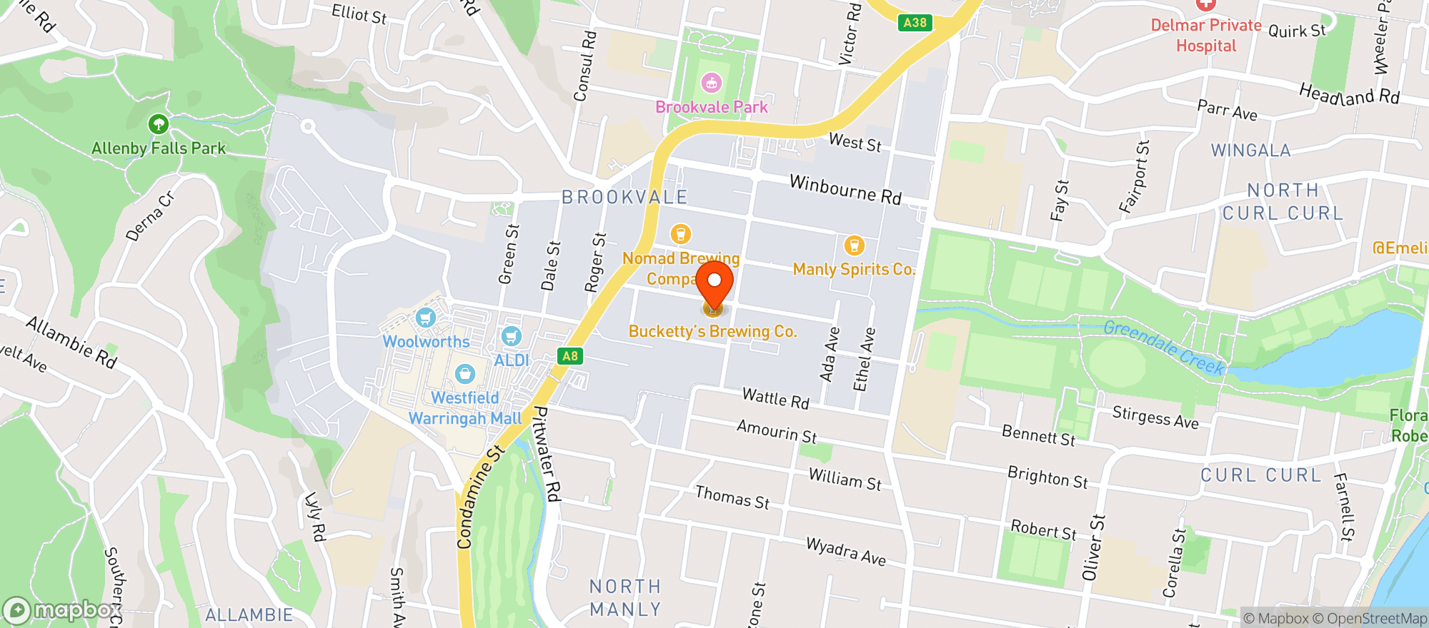 Map showing Bucketty’s Brewing Co.