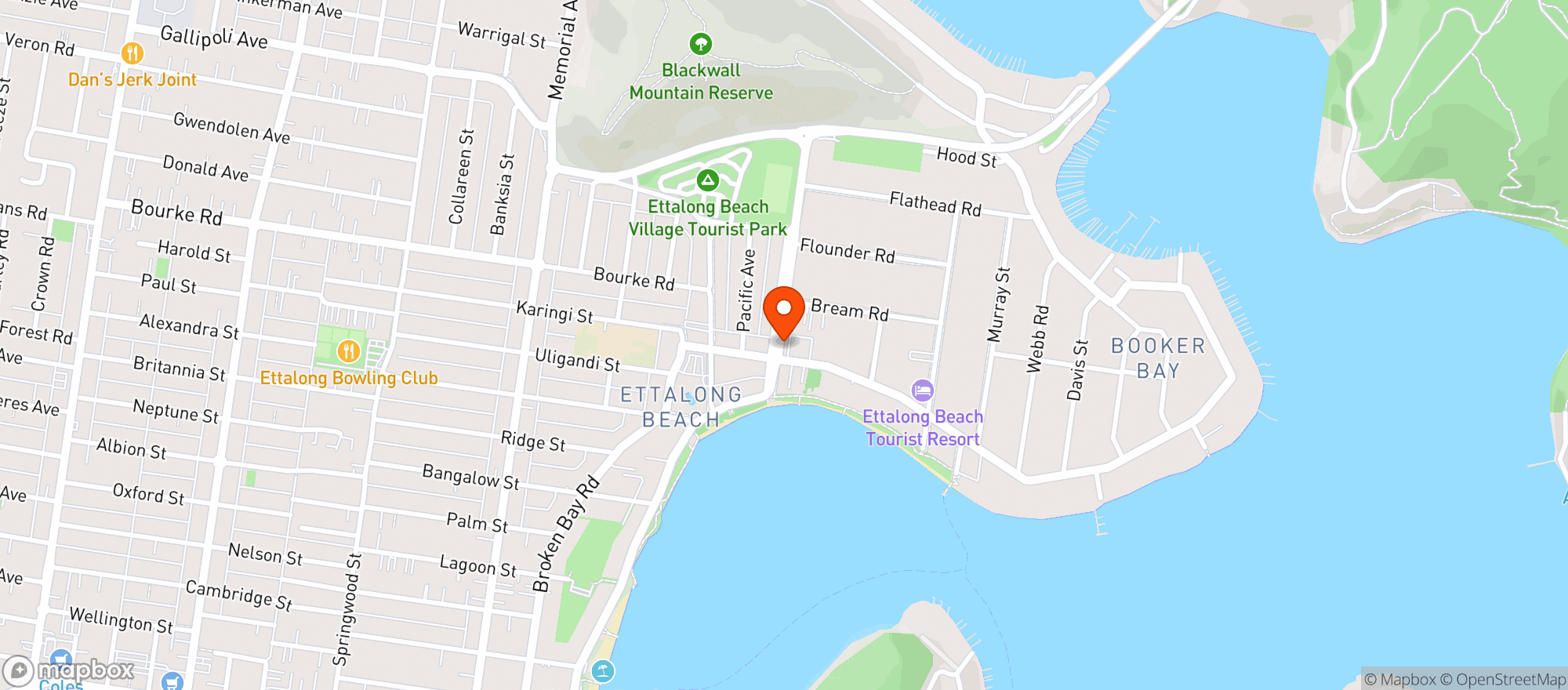 Map showing Upstairs Wine Ettalong