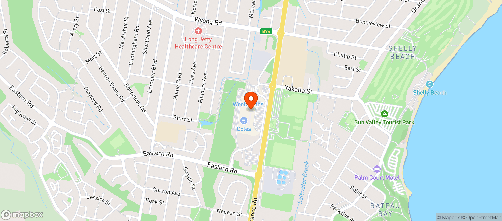 Map showing Bateau Bay Dan Murphys
