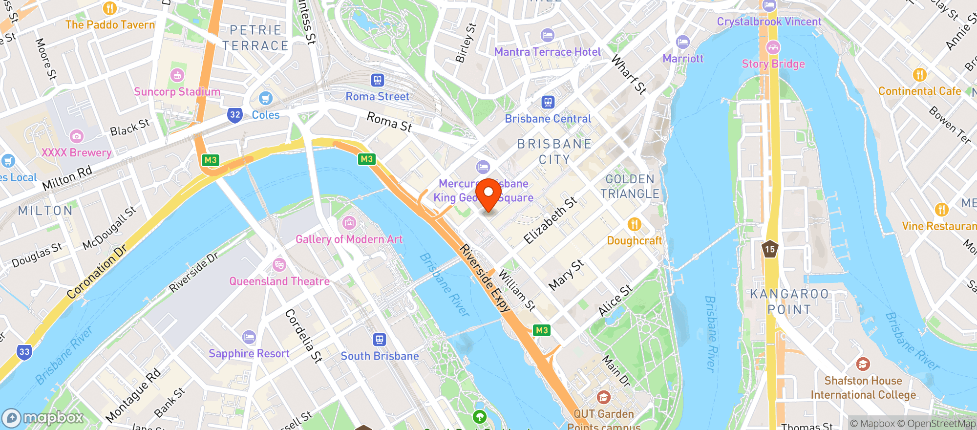 Map showing Criterion Tavern Brisbane