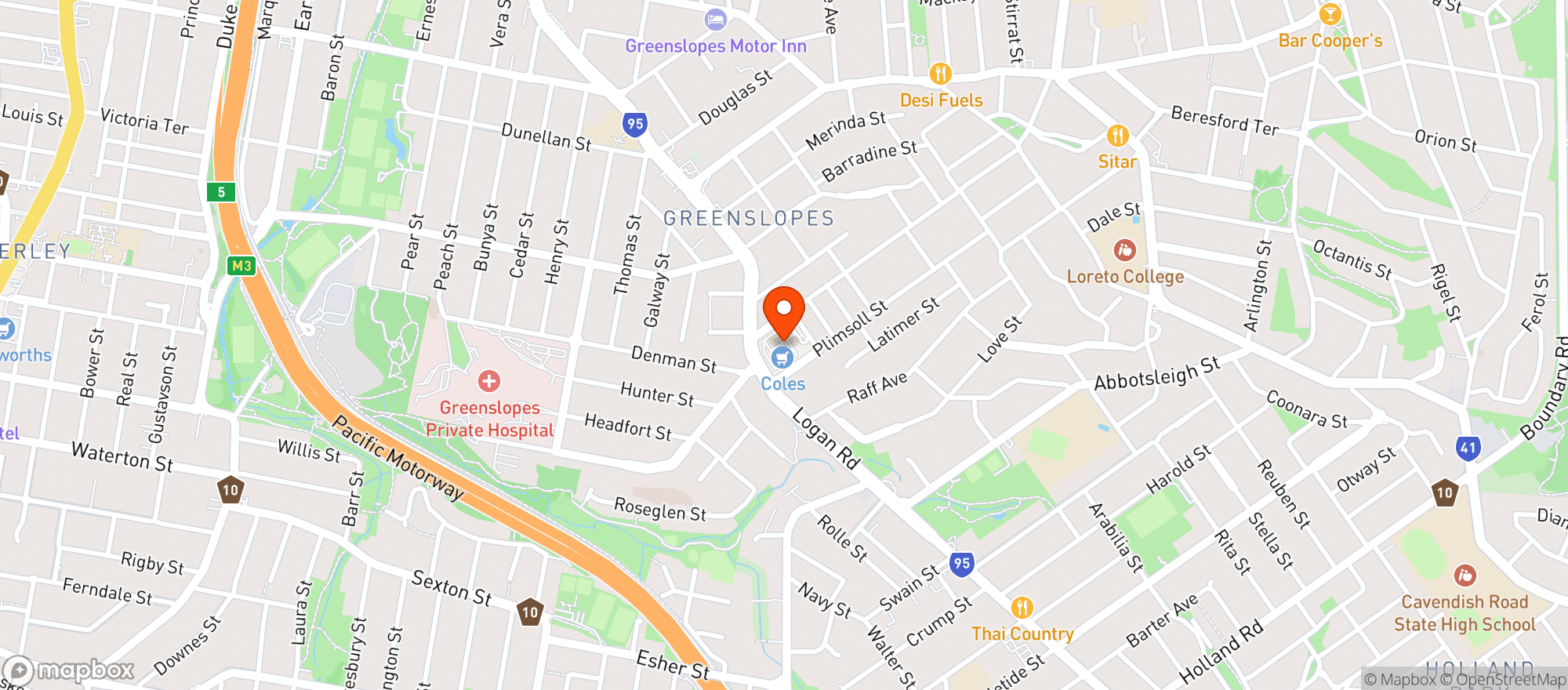Map showing The Non Alcoholic Club Greenslopes Mall at Kiss my Pootie Collective
