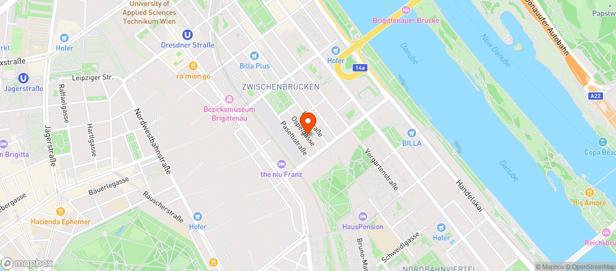 Map showing Cafe Ospel