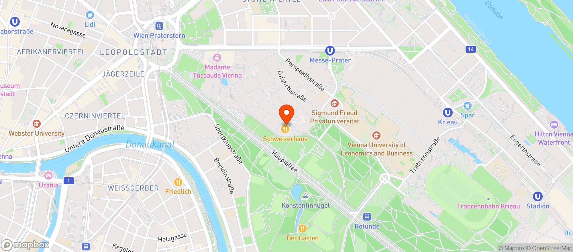 Map showing Karl Kolariks Schweizerhaus