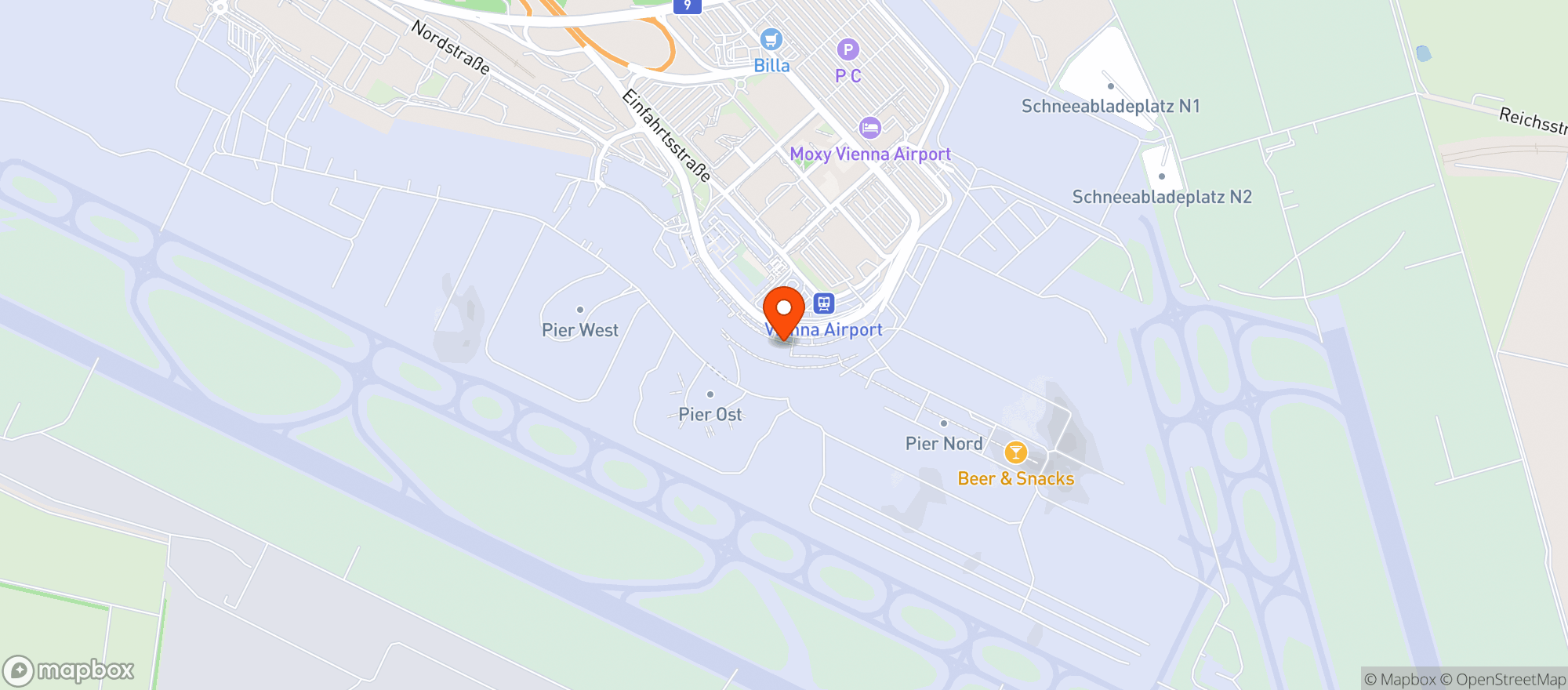 Map showing Wolfgang Puck Kitchen + Bar