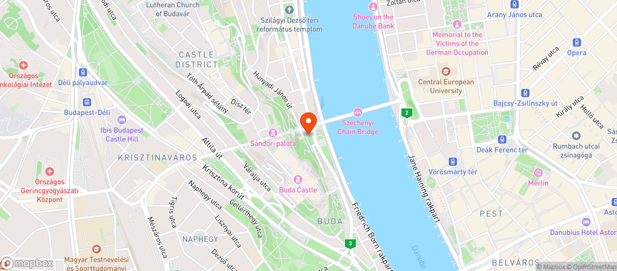 Map showing 0 kilométerkő