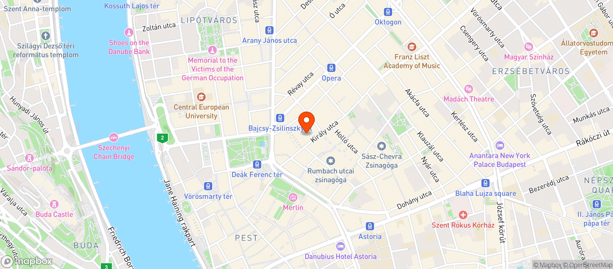 Map showing Barceló Budapest