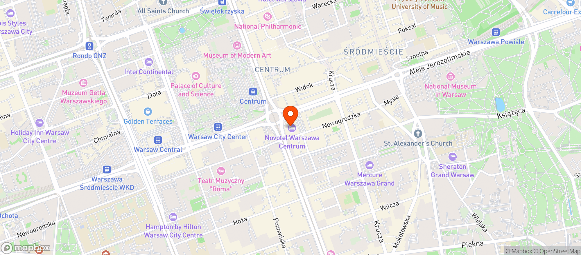 Map showing Novotel Warszawa Centrum