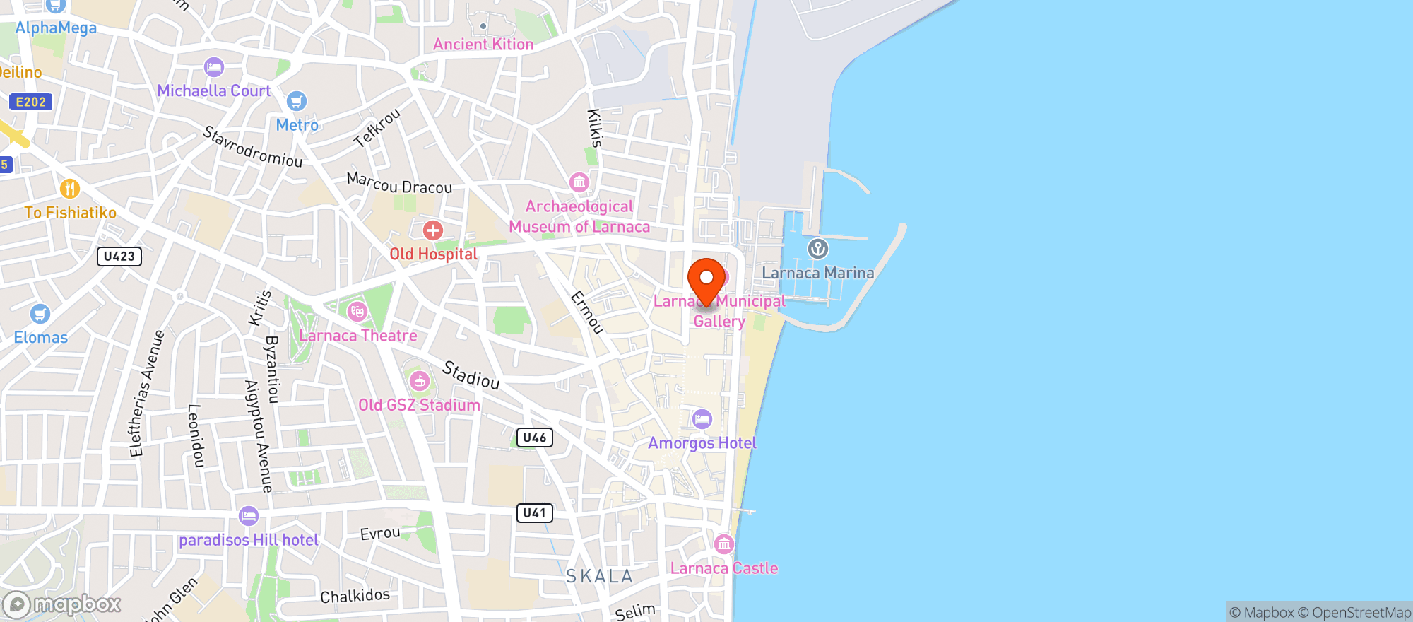 Map showing Elia Backyard Restaurant