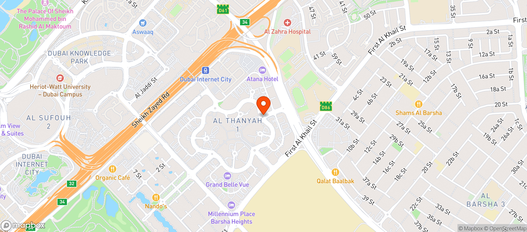 Map showing African + Eastern Dubai - Tecom