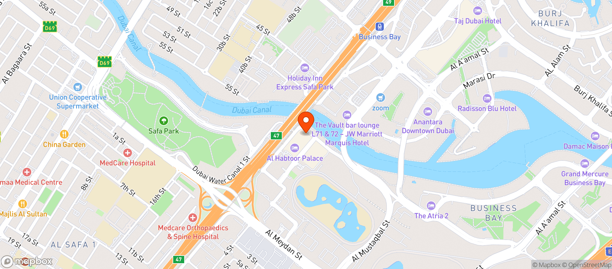 Map showing Hilton Dubai Al Habtoor City