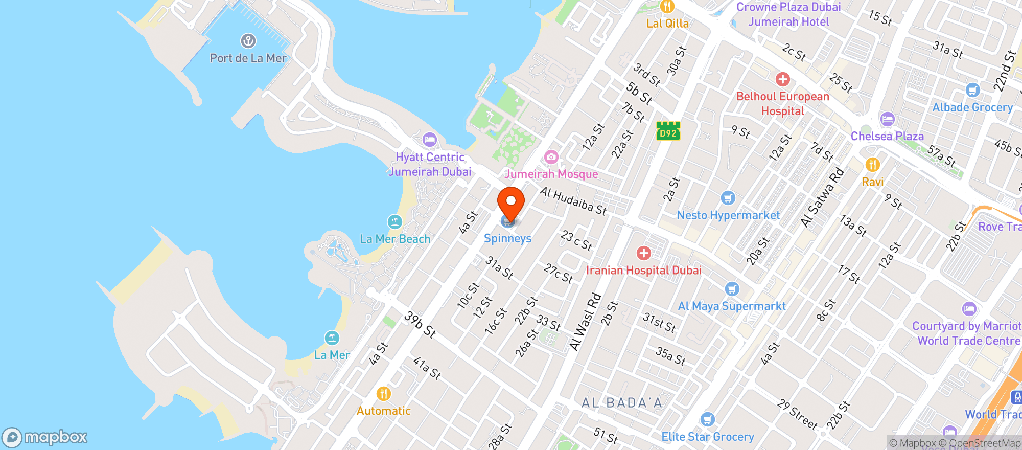 Map showing African + Eastern Dubai - Jumeirah