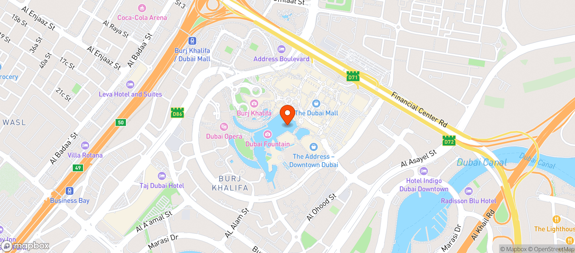 Map showing The Dubai Fountain (نافورة دبي)