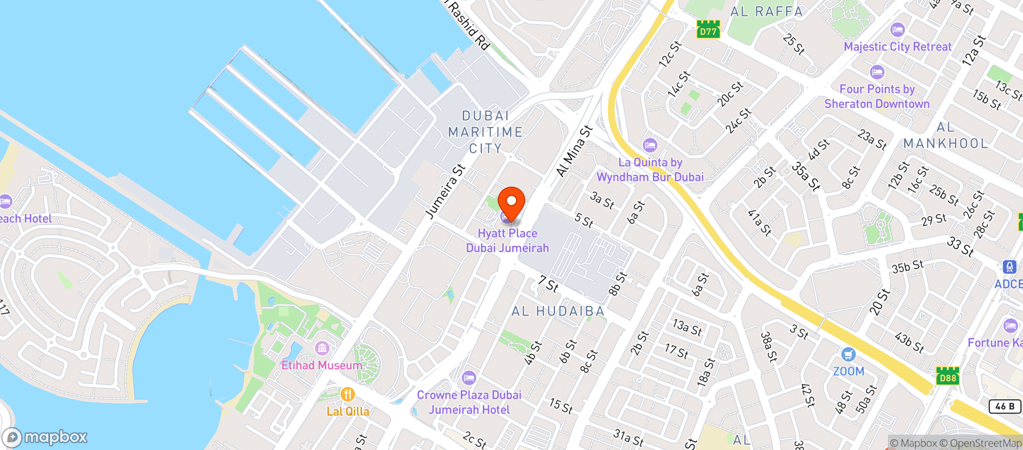 Map showing Hyatt Place Dubai Jumeirah