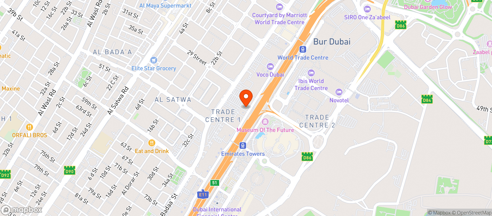 Map showing Crowne Plaza Dubai