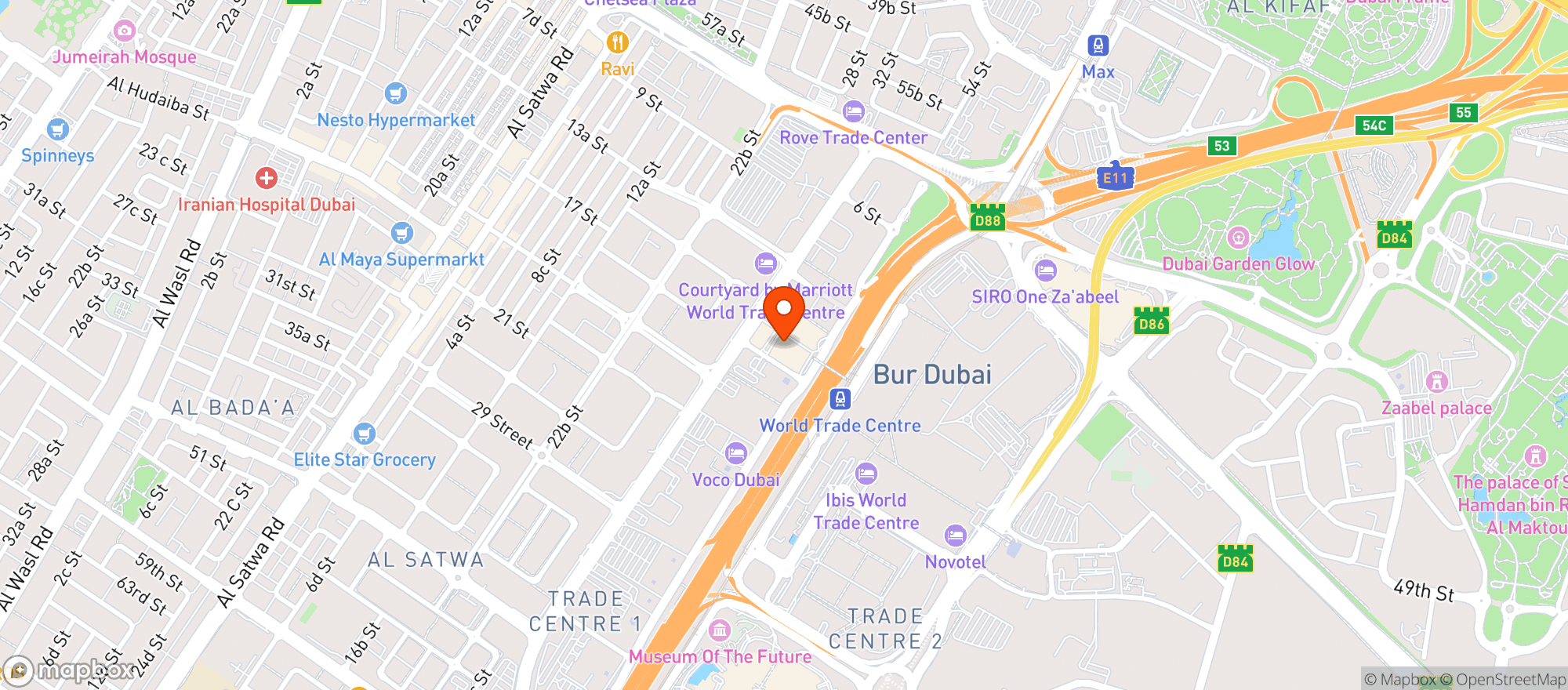 Map showing Conrad Dubai