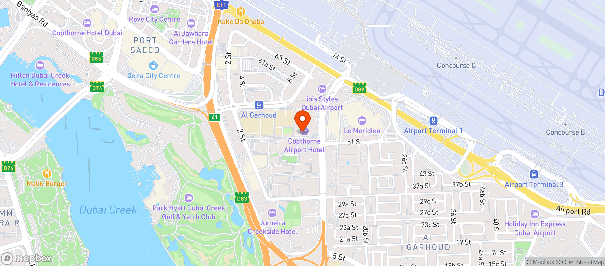 Map showing Copthorne Airport Hotel