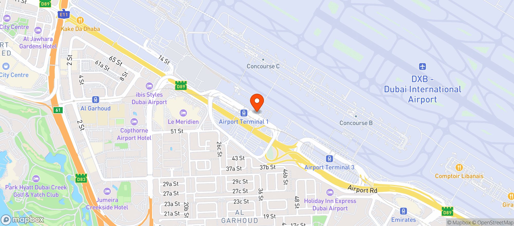 Map showing Terminal 1 Check-in Area