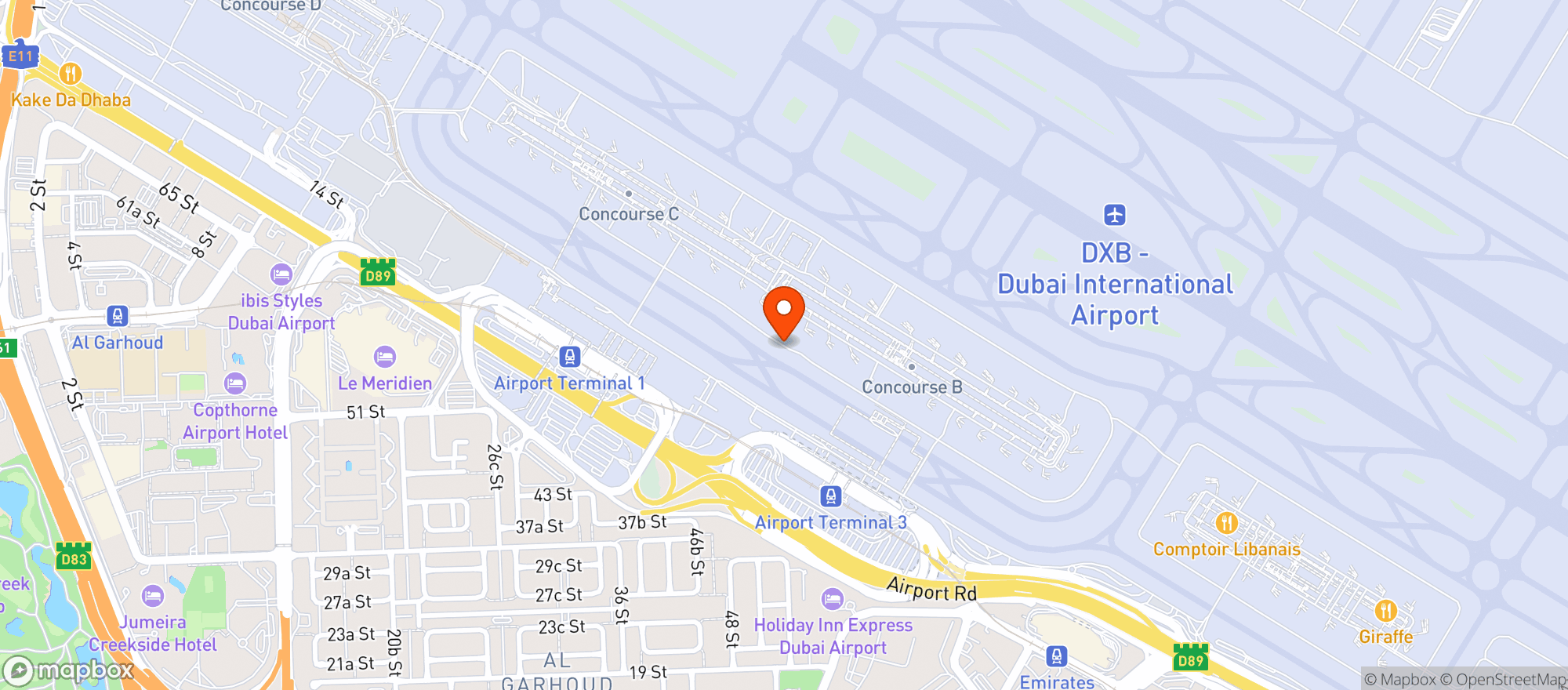Map showing Dubai International Airport (dxb) (مطار دبي الدولي)