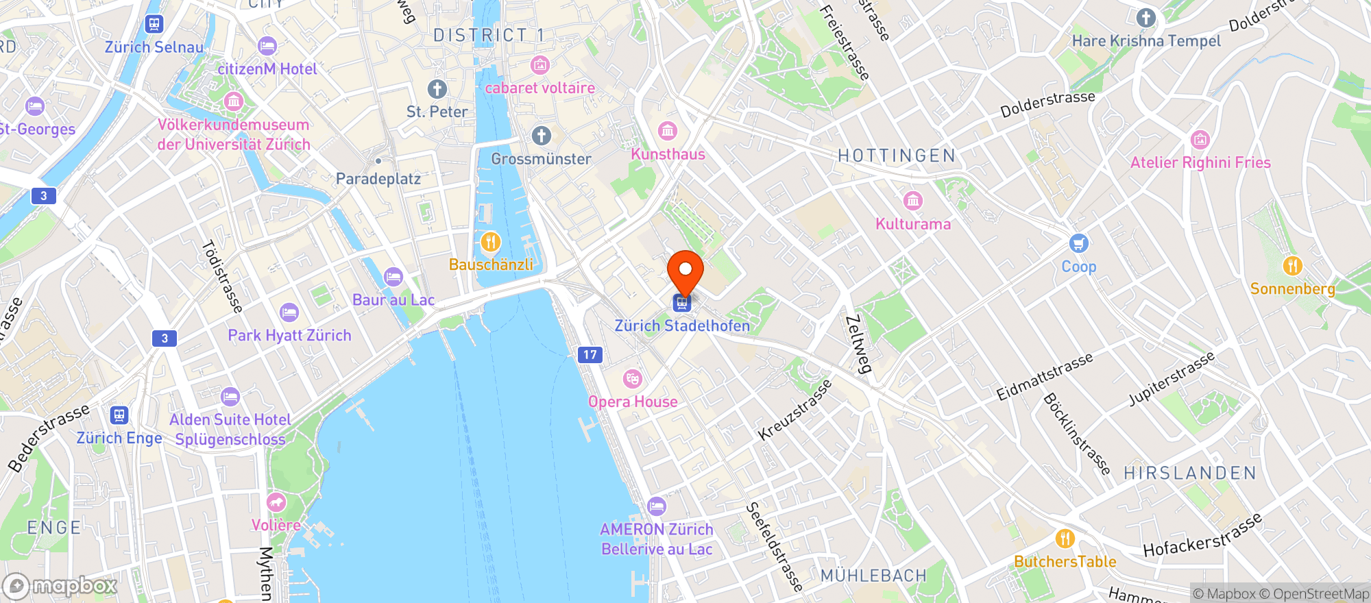 Map showing Bahnhof Zürich Stadelhofen